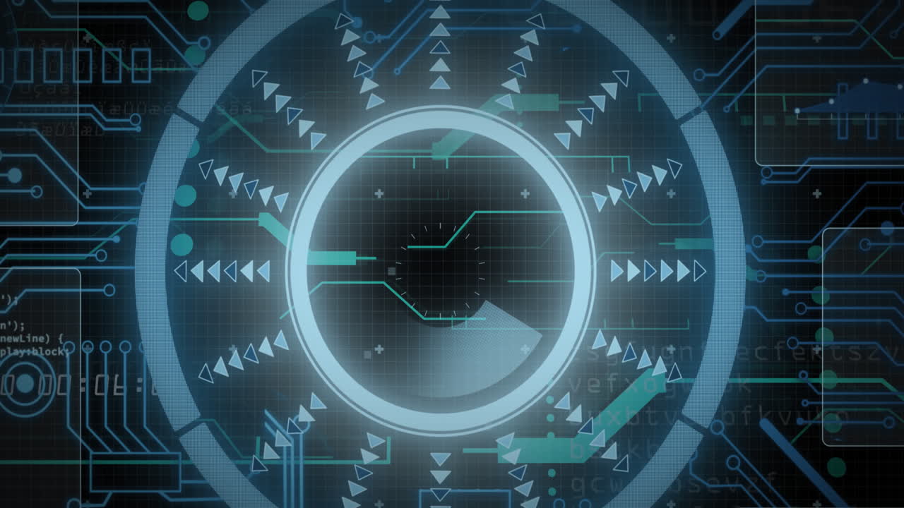 Animation of data processing with scope scanning on black background