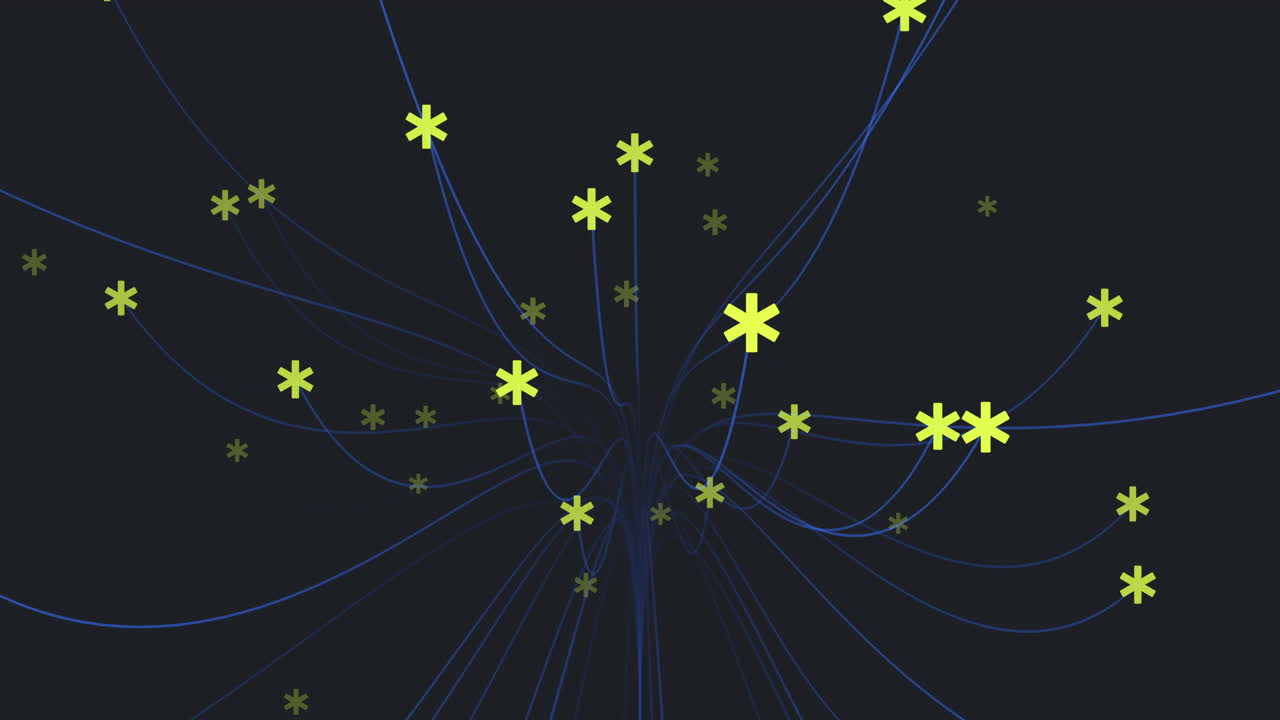 검은 그라데이션에 눈송이와 선이 있는 미래 지향적인 꽃