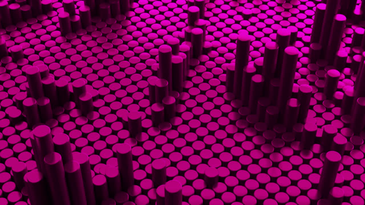 abstracto rosa azul púrpura fondo gradiente con cilindros. azulejos cerámicos redondos. patrón de geometría. células aleatorias. superficie poligonal brillante. abstracción futurista. bucle sin costuras animación 3d de 4k