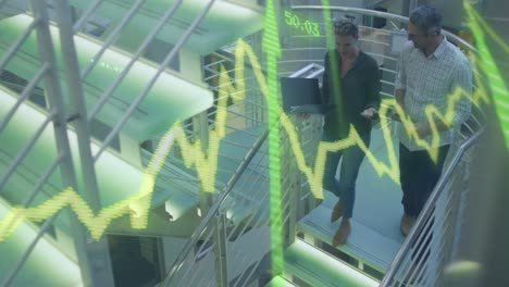 animation of financial data processing over diverse business people in office