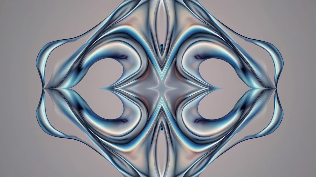 Abstract blue and silver symmetrical pattern with fluid, wavy shapes