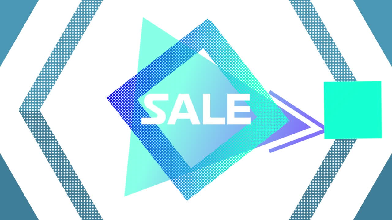 보라색 바탕에 파란색 모양의 판매 그래픽