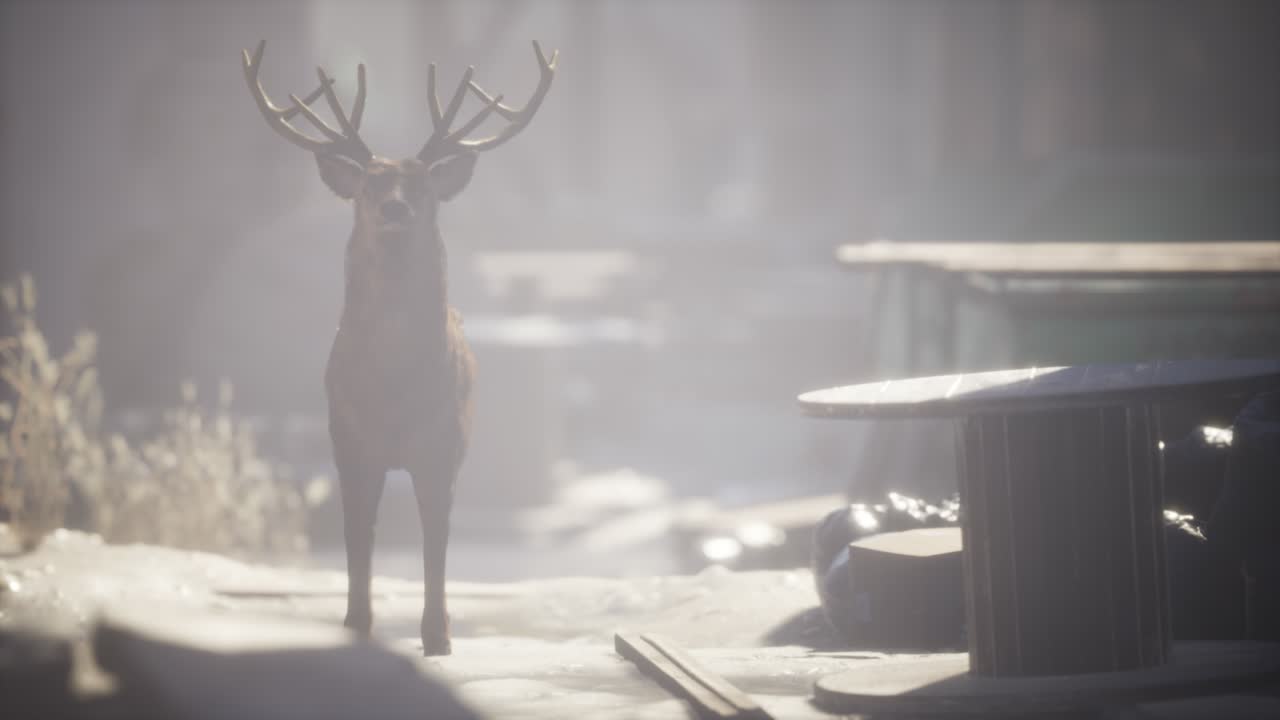 дикие олени бродят по улицам заброшенного города.