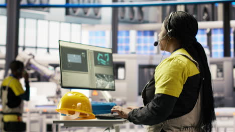 vertical video technician remotely supervising smart factory production lines