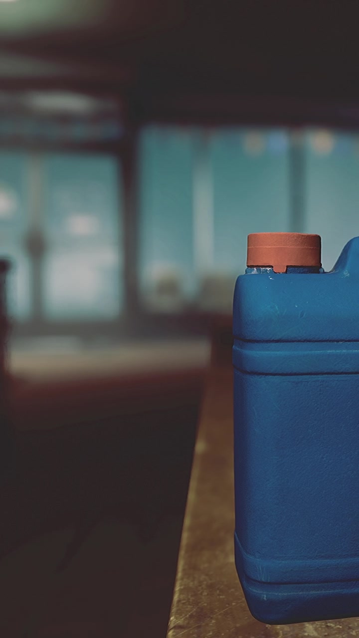 Una botella descansa sobre una mesa en una habitación con iluminación suave durante la noche.