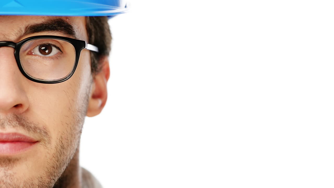 retrato de artesano de cerca de la mitad de la cara serie de caracteres aislados en fondo blanco puro