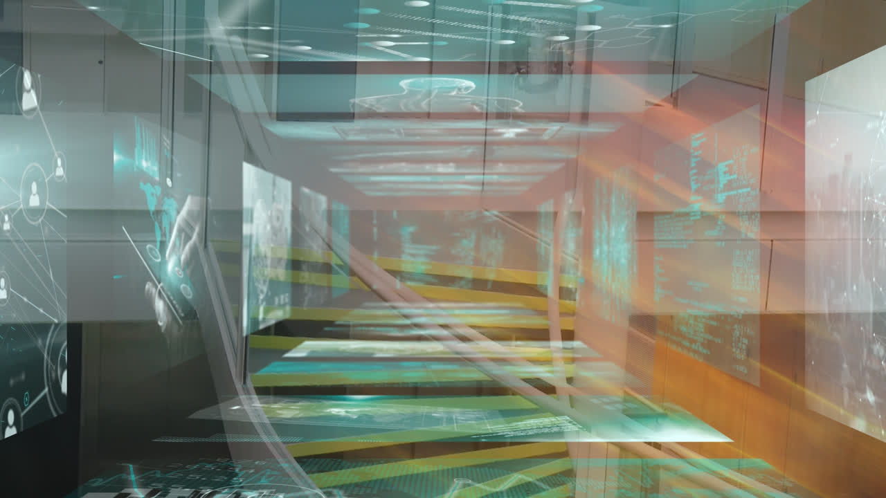 사무실에 있는 아프리카계 미국인 사업가에 대한 금융 데이터 처리 애니메이션