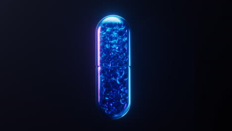 medical capsule with dark neon light effect, 3d rendering.