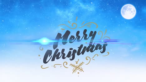 Animation-Von-Fallendem-Schnee-Und-Lichtspuren-über-„Frohe-Weihnachten“-Text-Auf-Blauem-Hintergrund