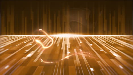 animation of orange stripes and lights over liquid orange energy