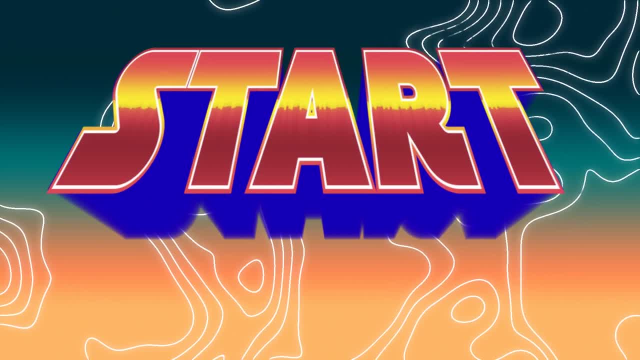 초록색과 오렌지색 그라디언트 배경에 대한 토포그래피 위의 시작 텍스트의 디지털 애니메이션