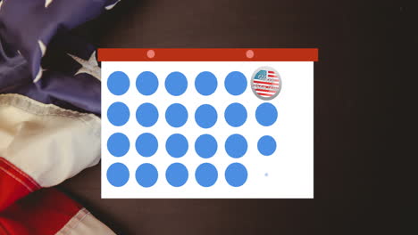 animación de la tarjeta de plantilla de token y el texto del día del trabajo moviéndose sobre la bandera estadounidense