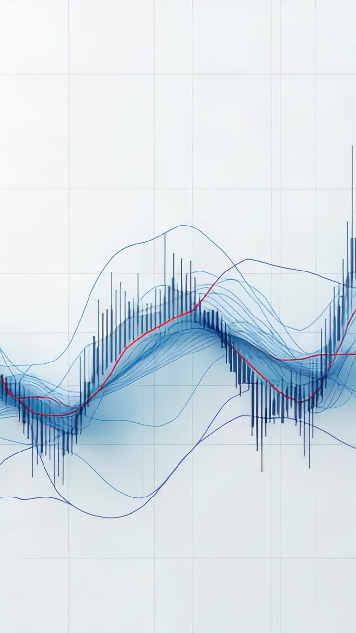 Vertical video: Streaming feed moving layered waveform with spikes right on grid, showing red trend