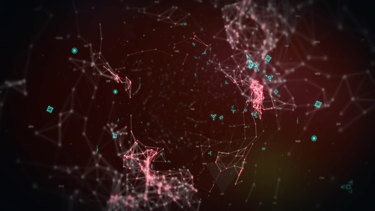 Animation of a blue QR code with webs of connection over blue graph appearing