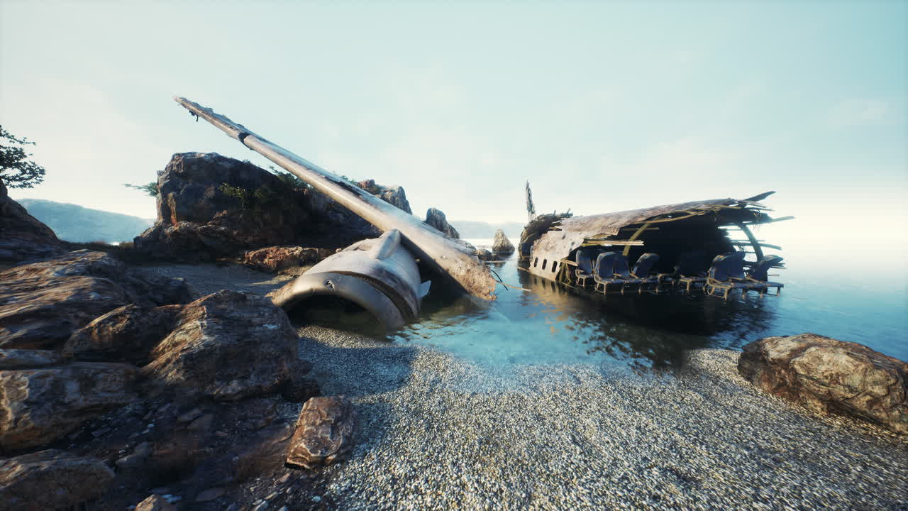 un accidente de avión en una playa tropical