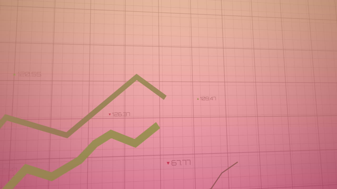 분홍색 그라디엔트 배경에 대한 그리드 네트워크를 통해 통계 데이터 처리의 애니메이션