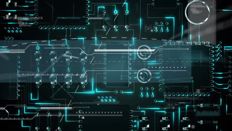 animación de datos y formas flotando sobre las conexiones del microprocesador