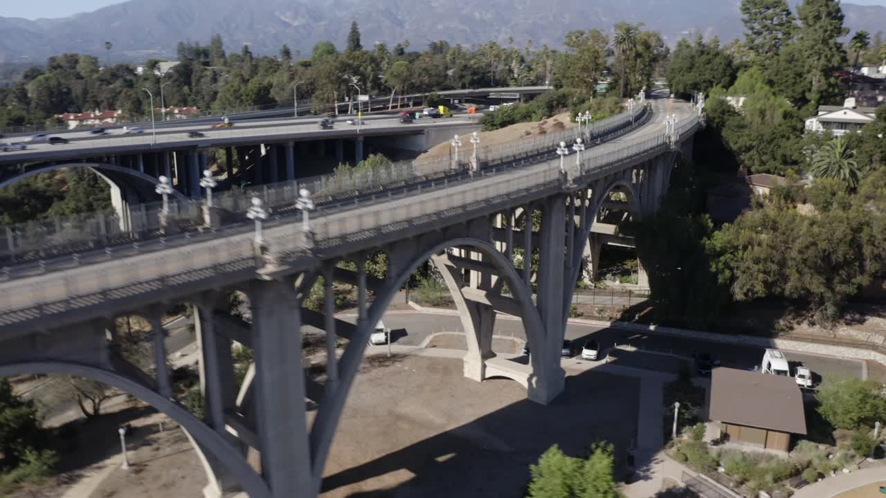 Flying over a bridge in Los Angeles