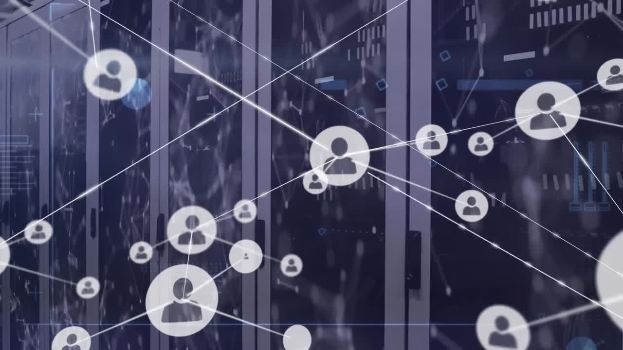 Animation of network of connections over server room