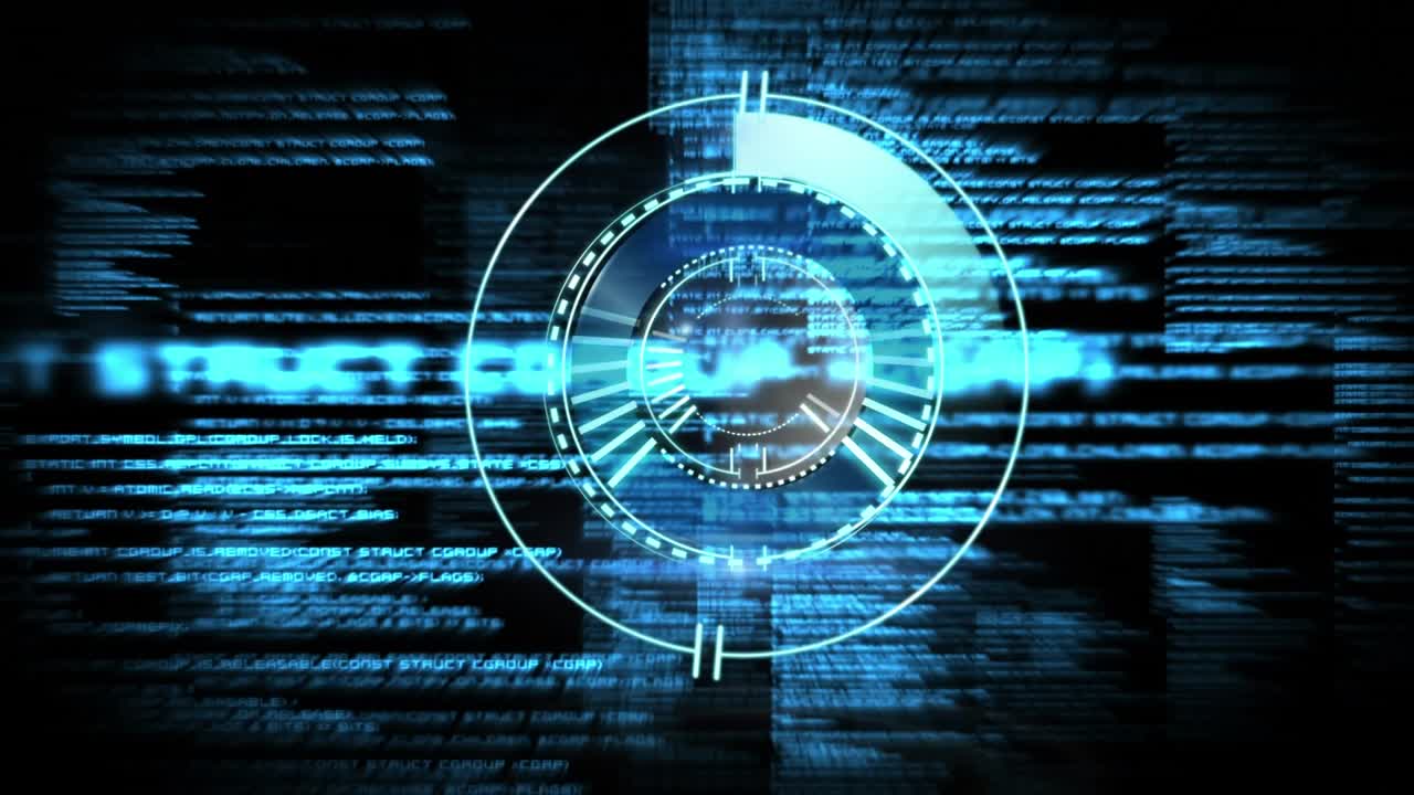 Animation of processing circle over data processing on black background
