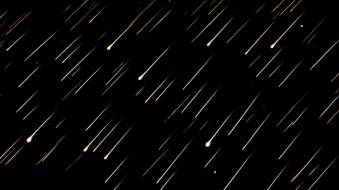 Streaking meteors illuminate night animated overlay, transparent 4K video, alpha channel, ProRes