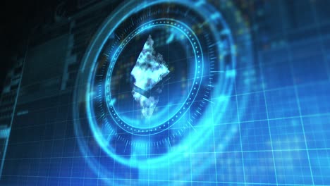 animación del círculo de procesamiento con diamante giratorio sobre el espacio digital azul y negro