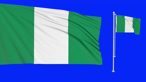 pantalla verde nigeria dos banderas ondeando en el viento estandarte nigeriano animación 3d clave de croma