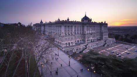 royal palace of madrid during sunset, timelapse