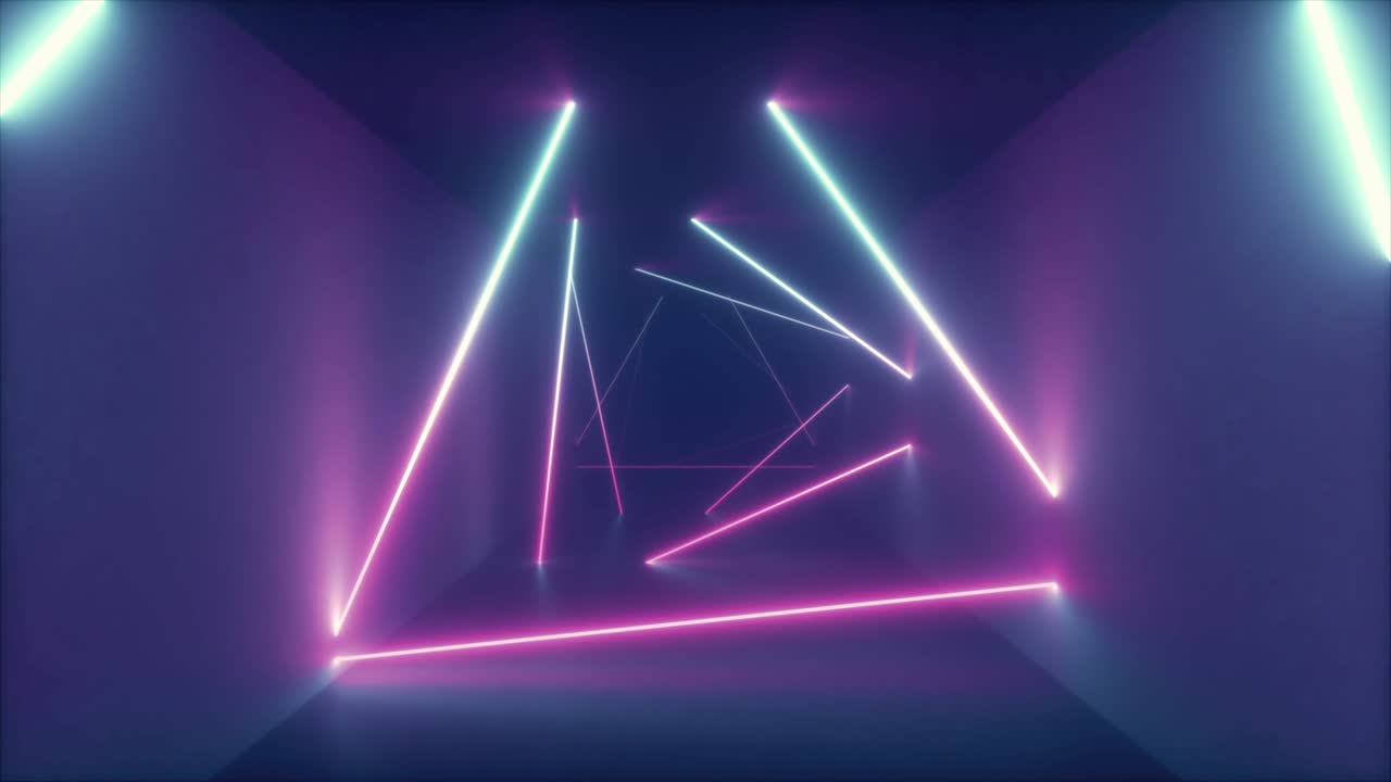 abstracto volando en el corredor futurista con triángulos