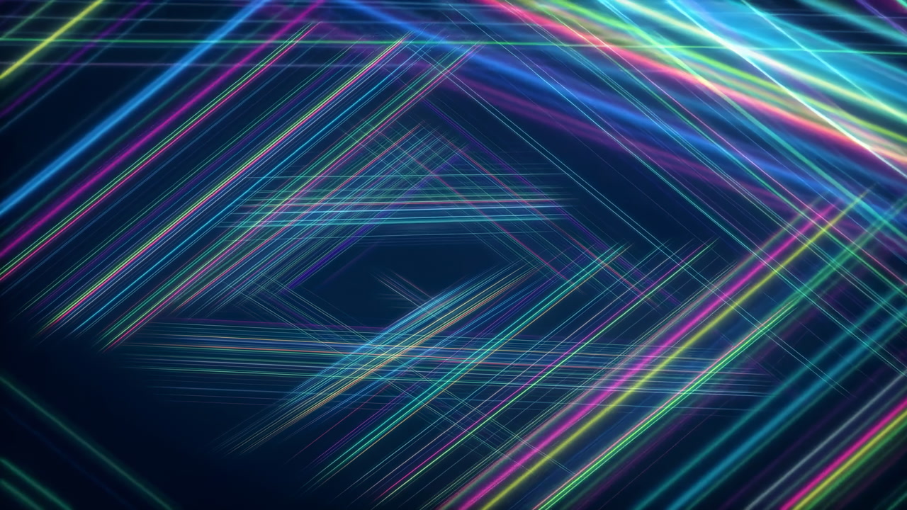 Colorful Laser Lines Cross Dynamically, Multicolored Diagonal Streaks Intersect To Form Glowing Geometric