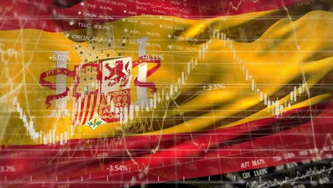 Financial-data-processing-against-Spain-flag-waving