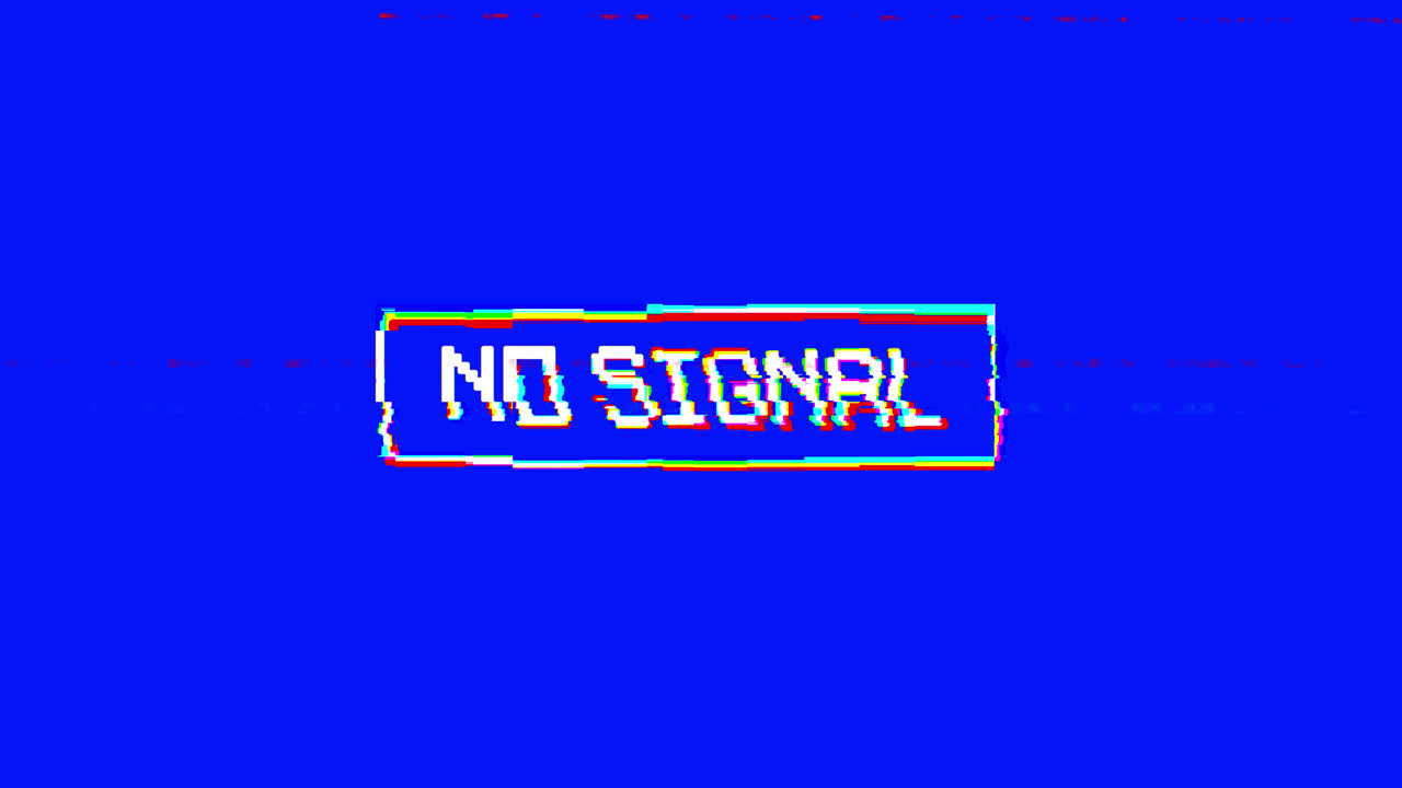 No Signal Text with Glitch and Static Effects on Blue Screen