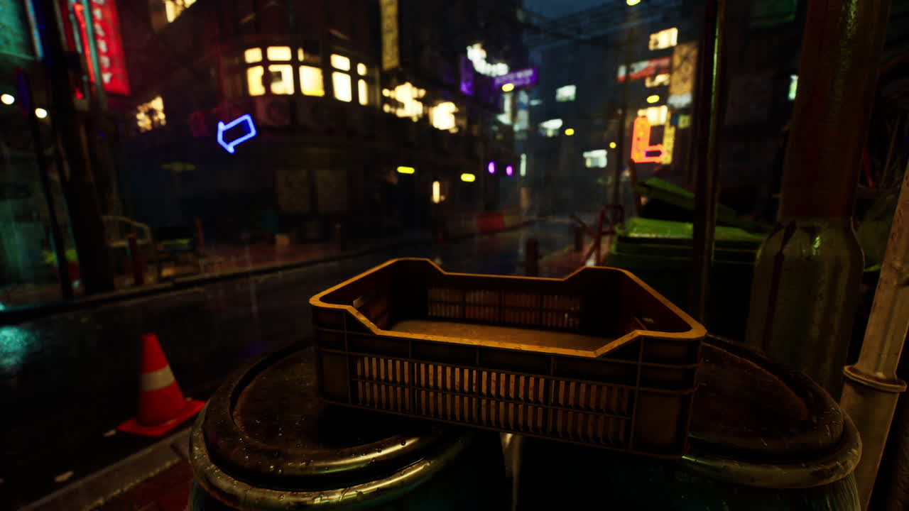 비가 오는 밤에 밝게 밝은 아시아 도시