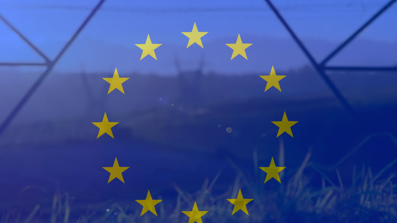 Animazione della bandiera dell'UE su tralicci