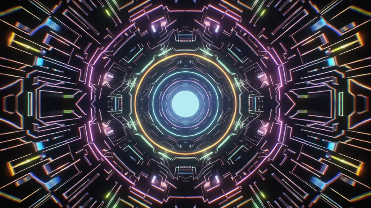 Loop continuo di un tunnel di luce al neon futuristico