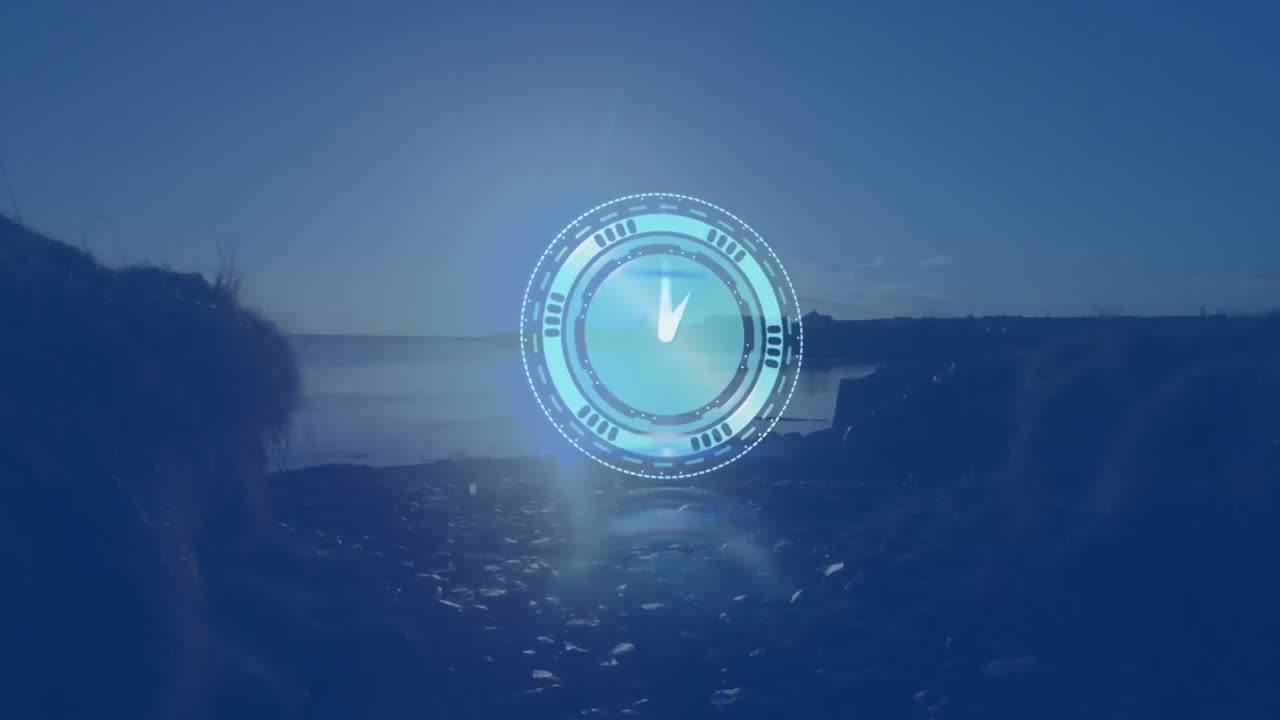 animación de un reloj moviéndose rápidamente sobre el paisaje
