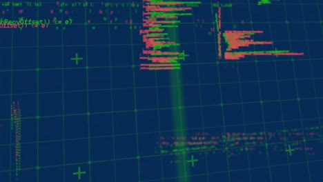 Animación-Del-Procesamiento-De-Datos-Sobre-Cuadrícula-Sobre-Fondo-Azul