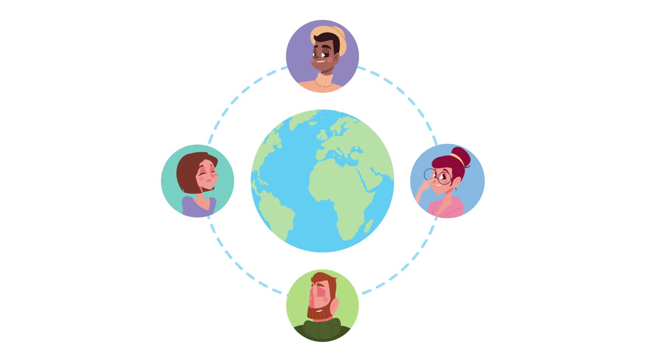 jóvenes interraciales de todo el mundo personajes de animación