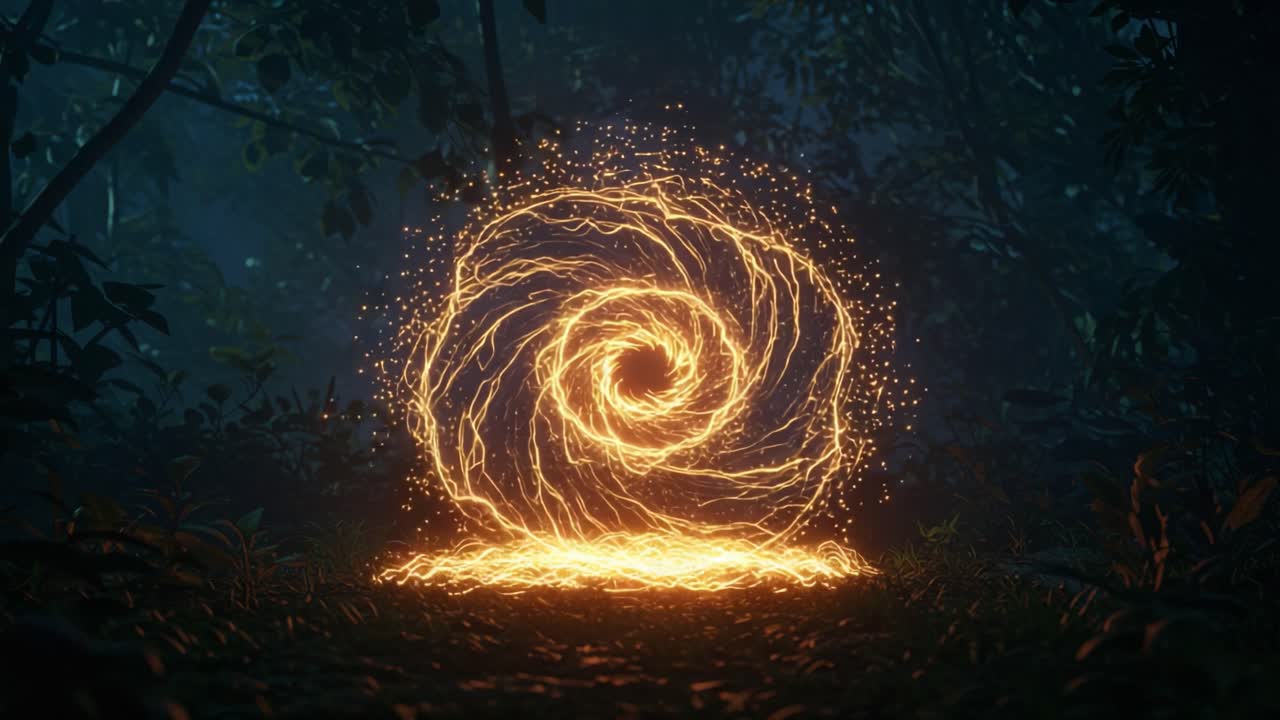 A Mystical Energy Spiral Illuminates the Enchanted Forest, Creating an Ethereal Glow and Captivating Atmosphere in a Realm of Nature and Magic