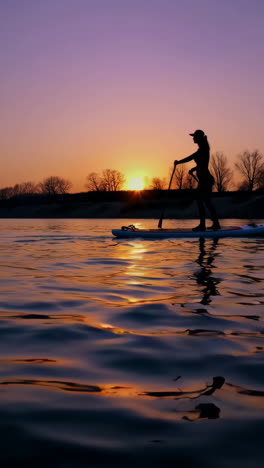 stand-up paddleboarding at sunset