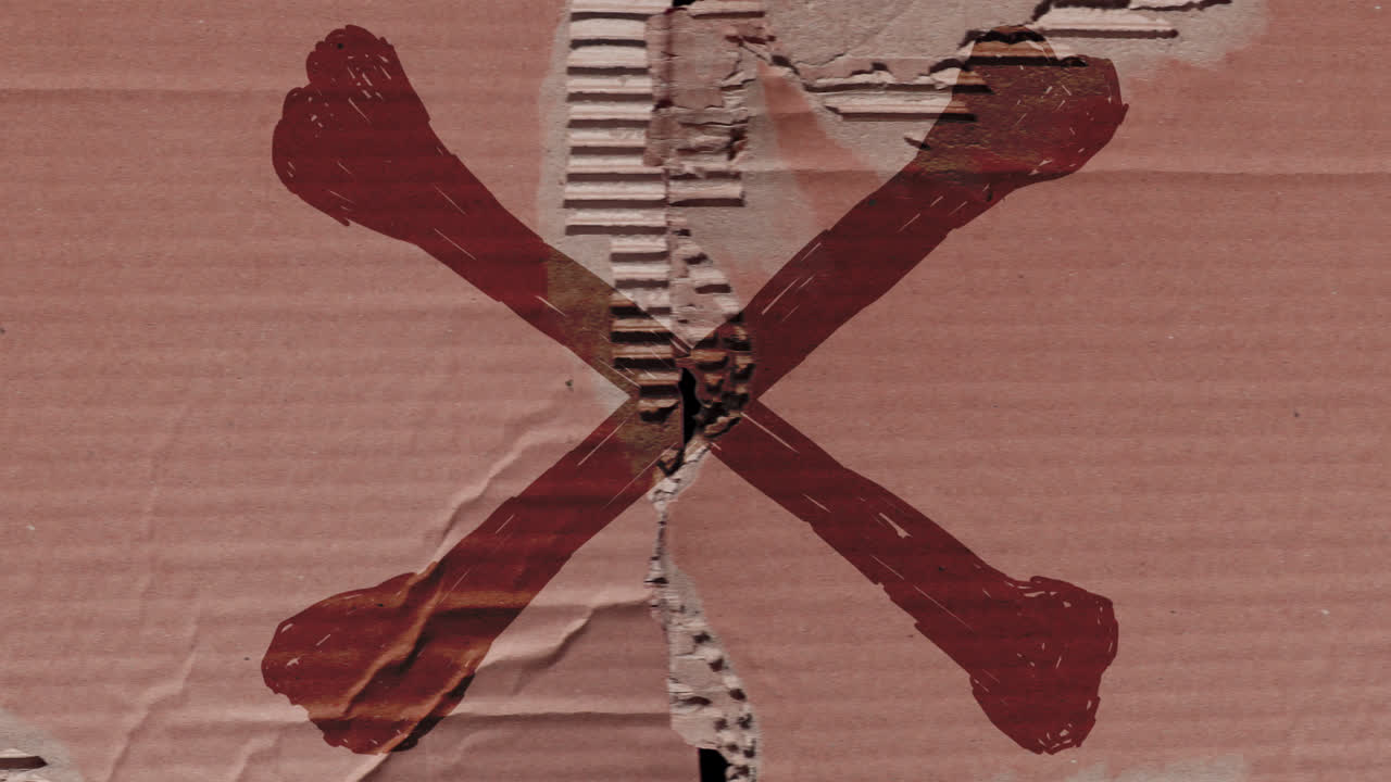 Segno X rosso invecchiato su texture di cartone strappato.