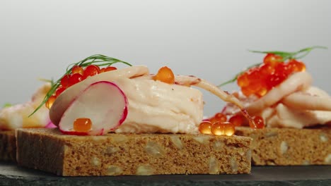 delicious seafood canapés with caviar and dill