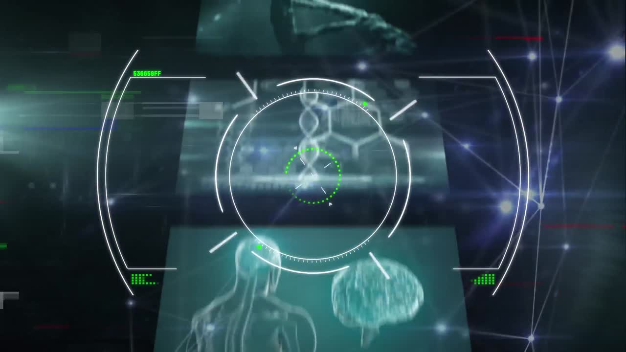 animación del procesamiento digital de datos y la interfaz digital sobre un fondo oscuro
