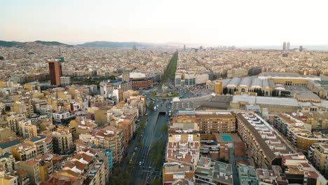 Descending-above-Gran-Via-de-les-Corts-while-looking-towards-Placa-d-Espanya