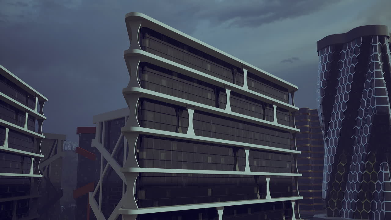 Modern architectural design showcasing futuristic buildings in urban setting