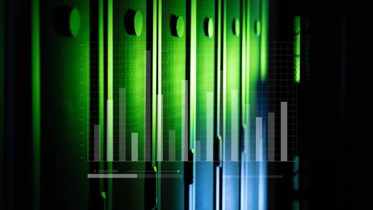 animación de la interfaz con el procesamiento de datos contra la sala de servidores de computadoras