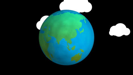 animation of clouds with digital icons over globe on black background