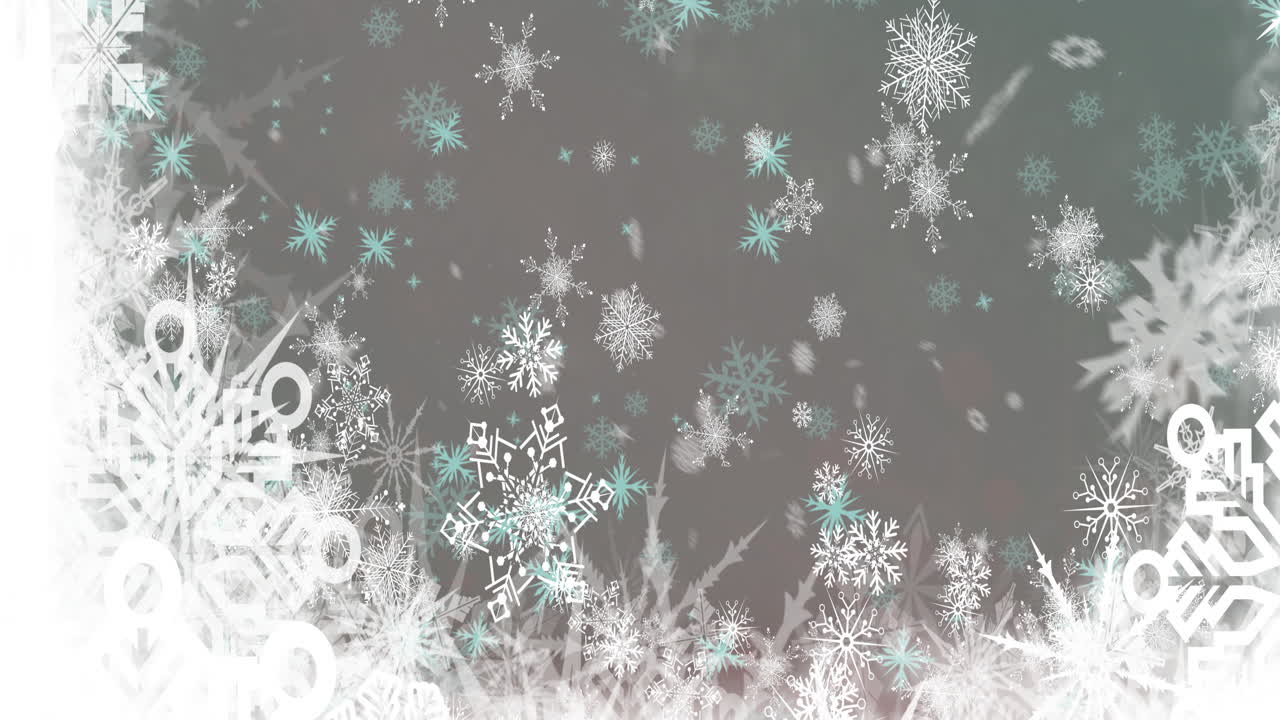 회색 배경 에 크리스마스 스노우플레이크 위 에 내리는 눈 의 애니메이션