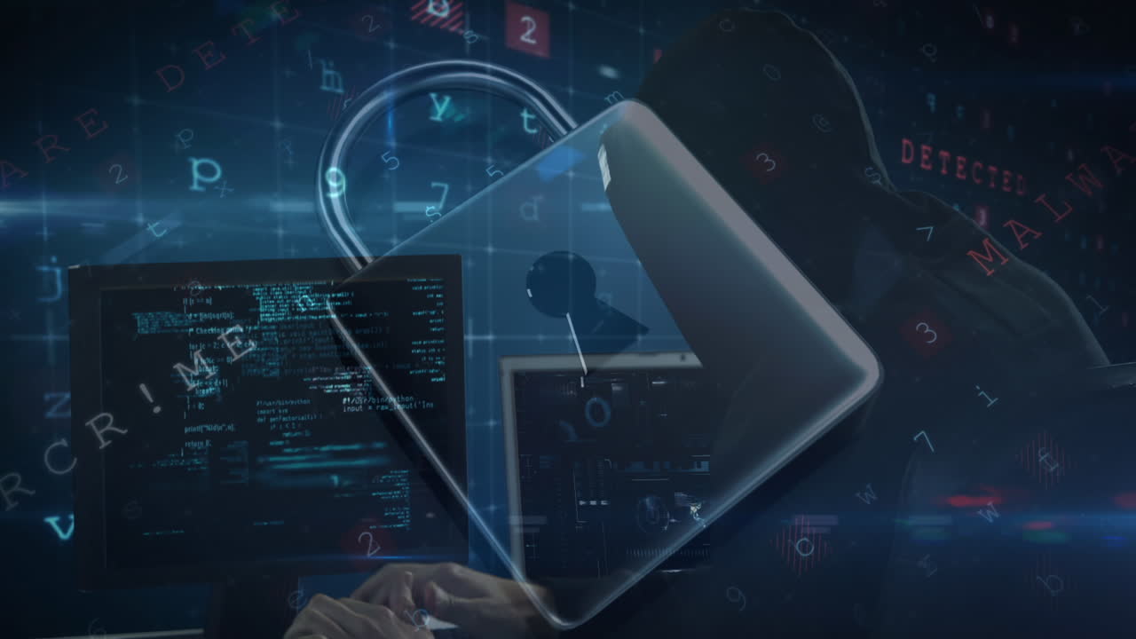 animación de advertencia de ataque cibernético sobre bloqueo de seguridad en línea y hacker