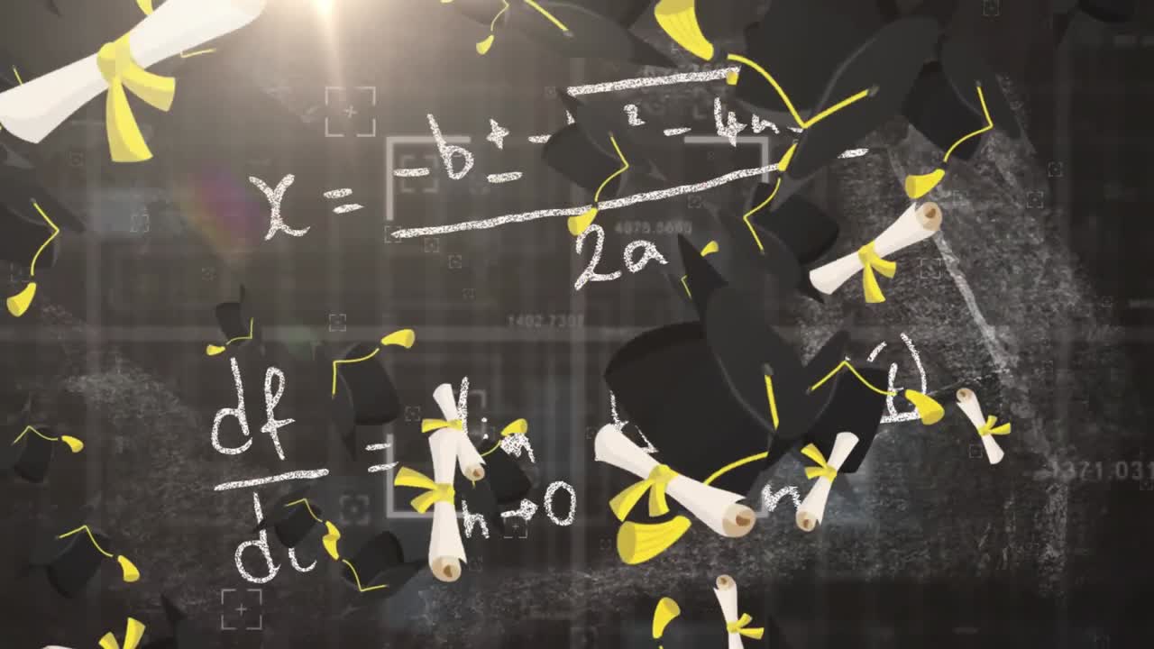 数学的方程式に対する卒業生の帽子のアニメーション